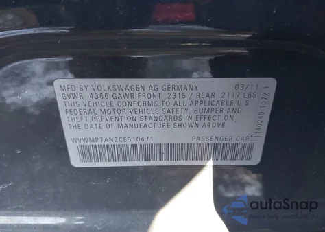 2012 Volkswagen Cc Sport z USA, uszkodzony, nr VIN WVWMP7AN2CE510471